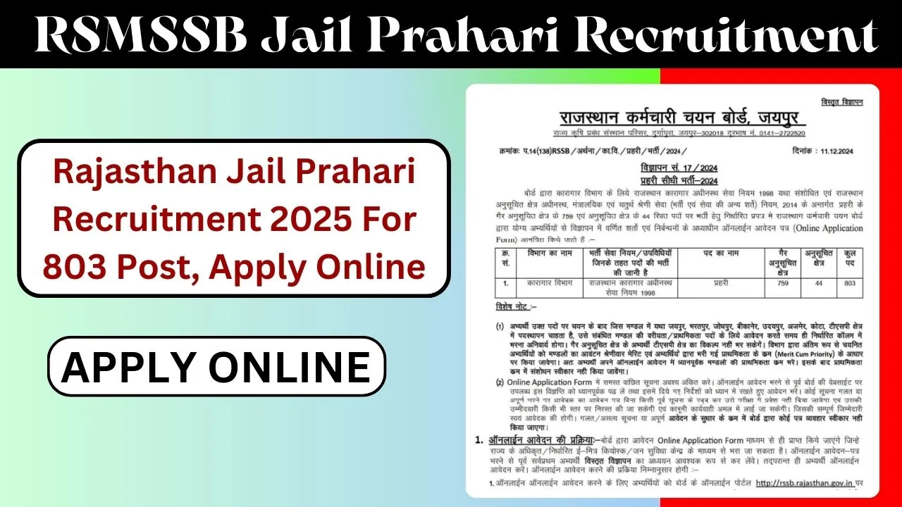 Rajasthan Jail Prahari Recruitment 2025 Notification Released