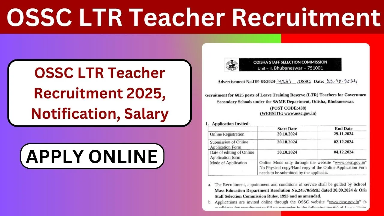 OSSC LTR Teacher Recruitment 2025 Notification Released